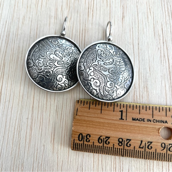 Silpada Sterling Silver Asian Dragon Etched Disc Earrings W1228 - Picture 4 of 4